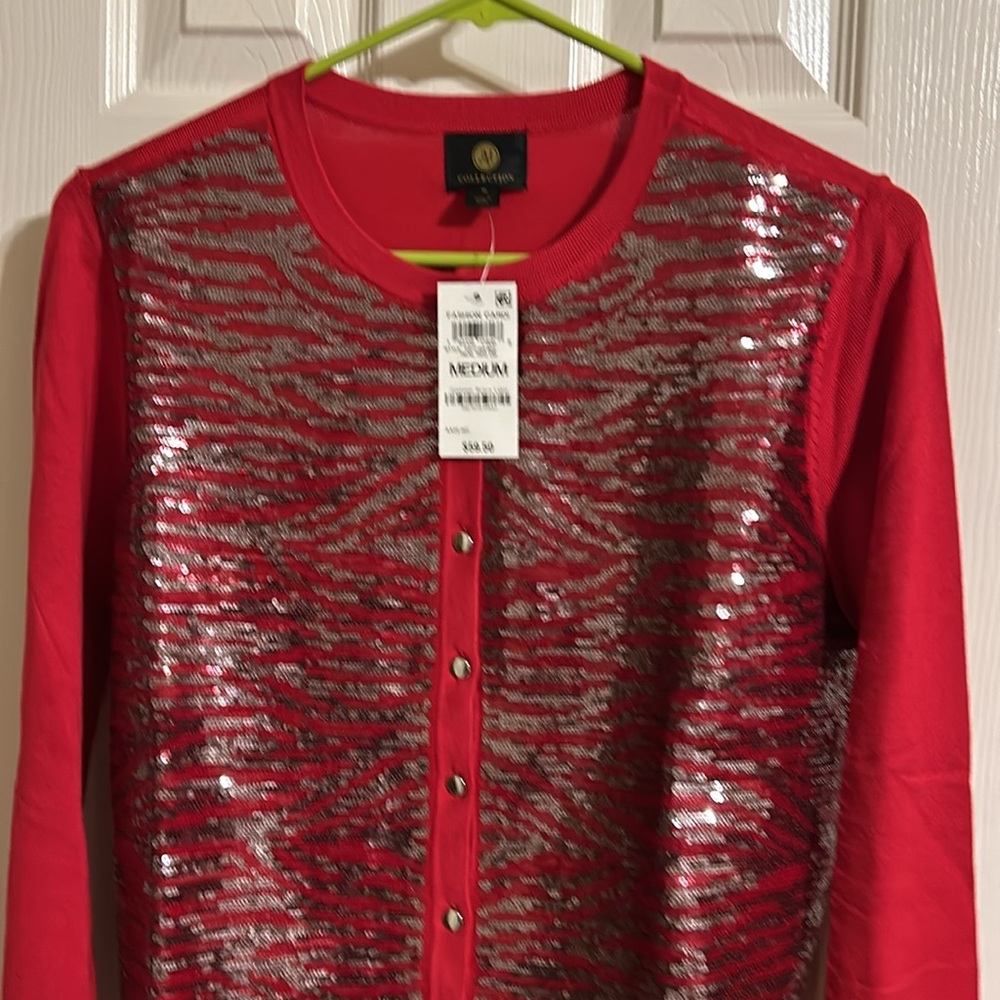 JM Collection party cardigan sweater for the holidays, size M. NWT
